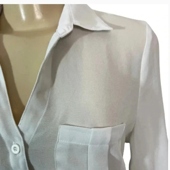 SANS SOUCI BKACK ABD WHITE SHEER BLOUSE BUTTON UP LONG SLEEVE SIZE SMALL - Picture 4 of 8